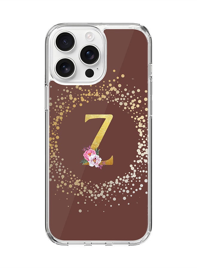 Stylizedd For iPhone 16 Pro Max Case [Compatible with MagSafe] Slim Magnetic cover Clear Phone Case - Custom Monogram Floral - Z (Brown ) - Image 1