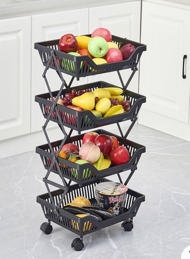 C&C Home 4 Layers Household Multipurpose Storage Organizer Foldable Movable Kitchen Vegetable and Fruits Storage Rack 35x26x71 cm - Image 1