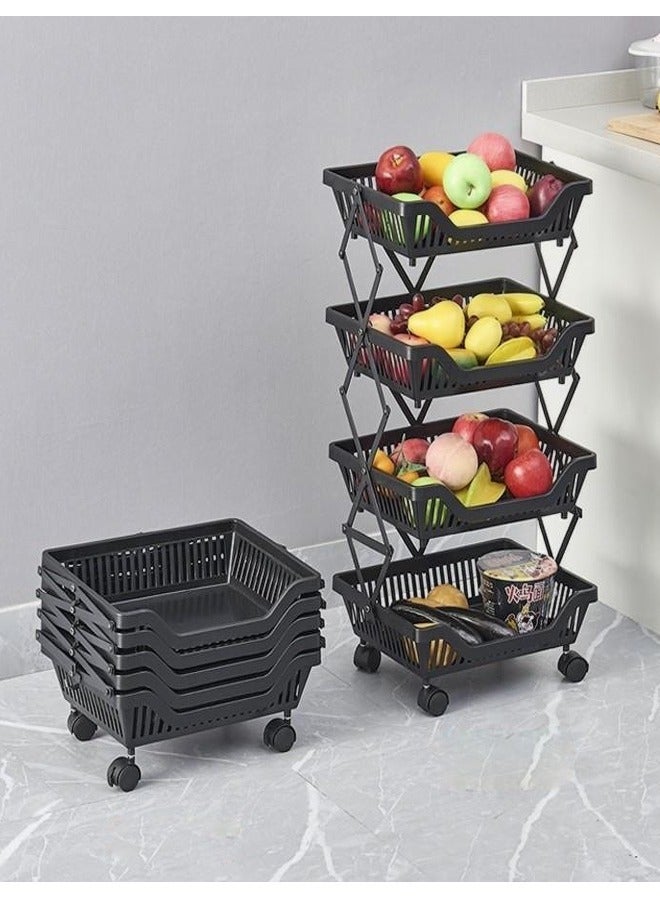 C&C Home 4 Layers Household Multipurpose Storage Organizer Foldable Movable Kitchen Vegetable and Fruits Storage Rack 35x26x71 cm - Image 3