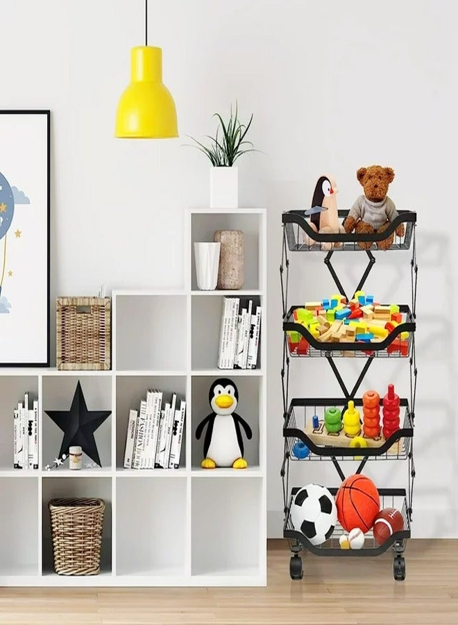 C&C Home 4 Layers Household Multipurpose Storage Organizer Foldable Movable Kitchen Vegetable and Fruits Storage Rack 35x26x71 cm - Image 4