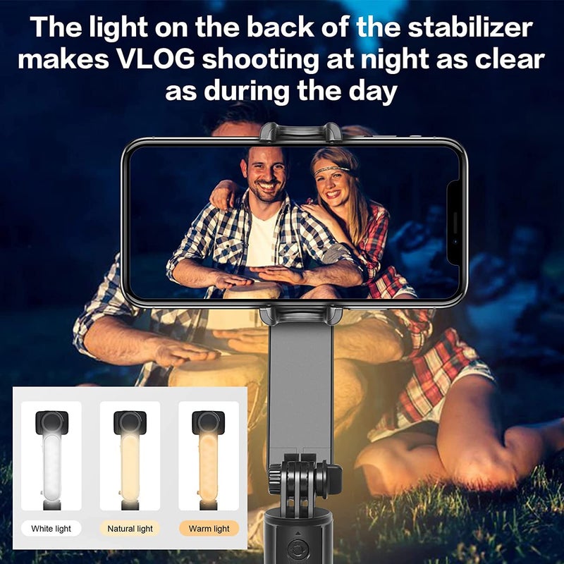 Hold Up Selfie Stick Tripod Gimbal Stabilizer for Smartphone with Fill Light Wireless Remote Control 360° Rotation Auto Balance Stabilizer Portable Phone,iPhone,Samsung,Android,Gopro,Small Camera - Image 2