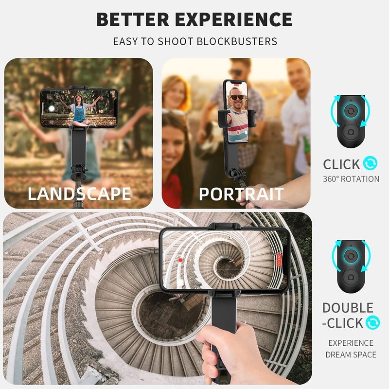 Hold Up Selfie Stick Tripod Gimbal Stabilizer for Smartphone with Fill Light Wireless Remote Control 360° Rotation Auto Balance Stabilizer Portable Phone,iPhone,Samsung,Android,Gopro,Small Camera - Image 3