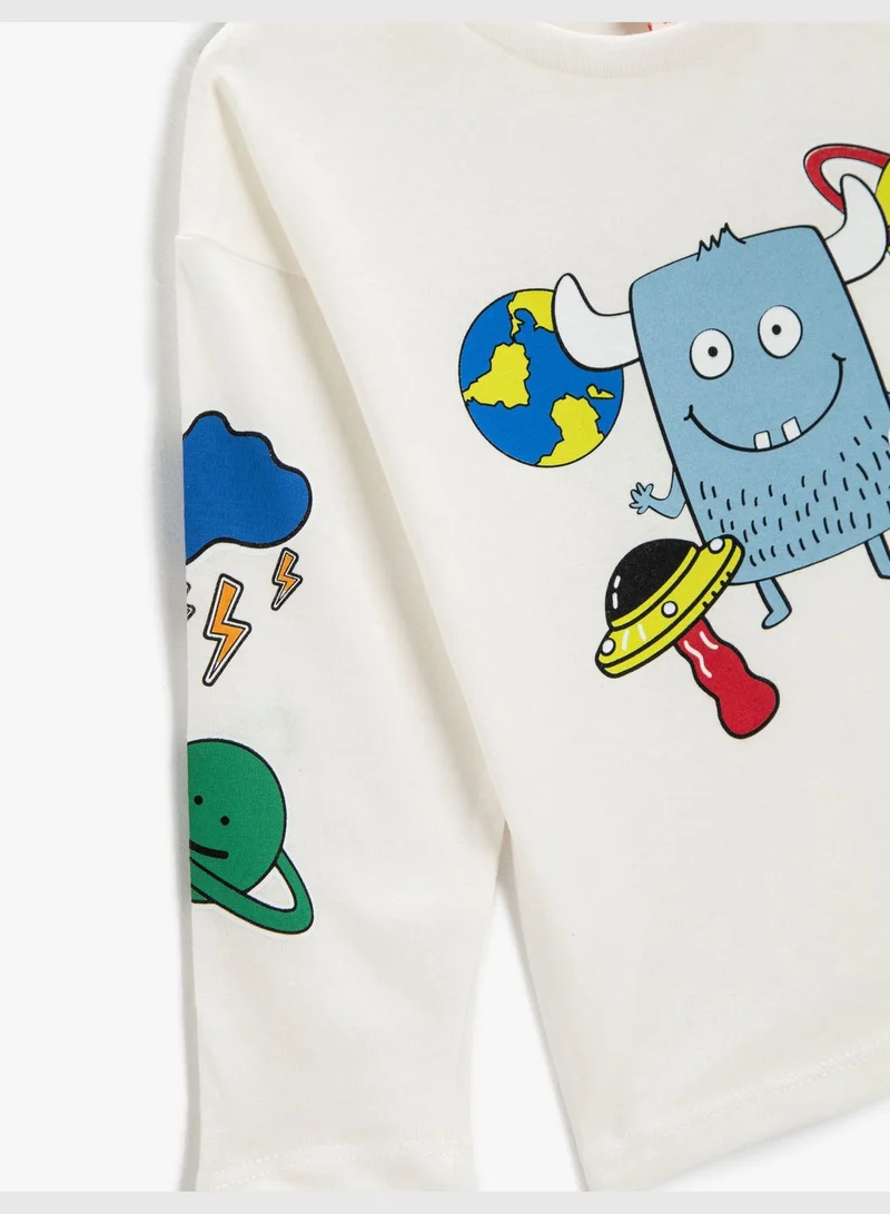 KOTON Printed Long Sleeve T-Shirt Crew Neck Cotton