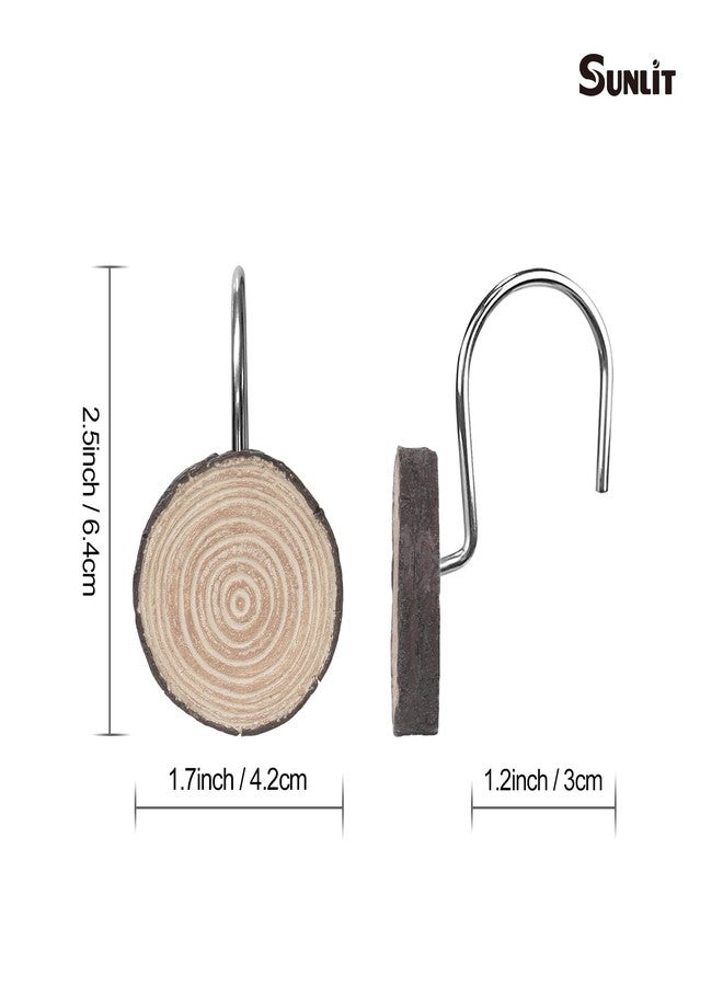 Sunlit Farmhouse Wooden Slices Shower Curtain Hooks, Rustic Home Decorative Shower Curtain Rings for Bathroom, Resin Shower Curtain Hangers Bathroom Accessories, Set of 12 - Image 3