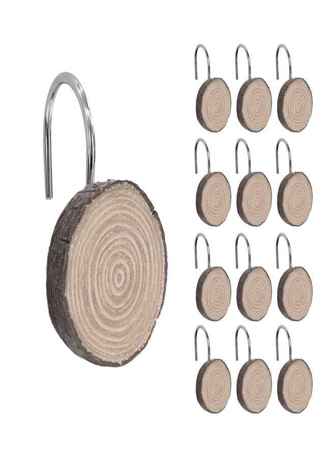 Sunlit Farmhouse Wooden Slices Shower Curtain Hooks, Rustic Home Decorative Shower Curtain Rings for Bathroom, Resin Shower Curtain Hangers Bathroom Accessories, Set of 12 - Image 1