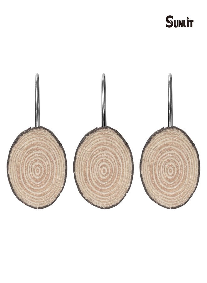Sunlit Farmhouse Wooden Slices Shower Curtain Hooks, Rustic Home Decorative Shower Curtain Rings for Bathroom, Resin Shower Curtain Hangers Bathroom Accessories, Set of 12 - Image 2