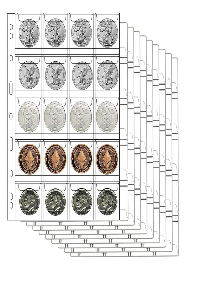 AITIME 20-Pocket Coin Pocket Sleeves, Stander 9-Holes Stamp Sleeves for Folder Binder, 10 Sheets Golden Silver Dollar Coin Storage Book Refills to Insert Coin Collection Holders for Collectors - Image 1