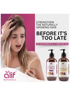 ALIF NATURALS Moroccan Argan & Onion Shampoo | Anti Dandruff & Damage Repair Formula fully Organic enriched with Argan oil, Pro-Vitamin B5 & Keratin for All Hair Types-Color | 300ml  - Image 3