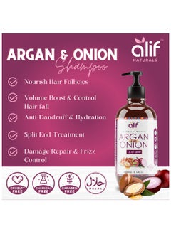 ALIF NATURALS Moroccan Argan & Onion Shampoo | Anti Dandruff & Damage Repair Formula fully Organic enriched with Argan oil, Pro-Vitamin B5 & Keratin for All Hair Types-Color | 300ml  - Image 4