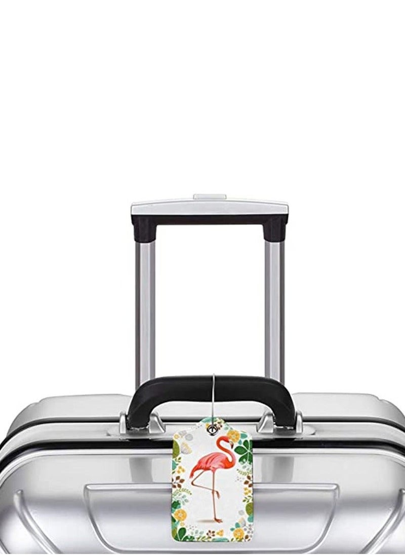 2 Pcs Luggage Tags, Privacy Cover ID Label with Stainless Steel Loop and Address Card for Travel Bag Suitcase, PU Leather Flamingo Pattern Quickly Spot Luggage Suitcase - Image 4