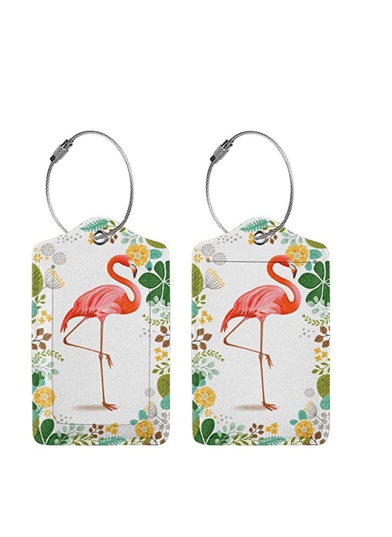 2 Pcs Luggage Tags, Privacy Cover ID Label with Stainless Steel Loop and Address Card for Travel Bag Suitcase, PU Leather Flamingo Pattern Quickly Spot Luggage Suitcase - Image 1