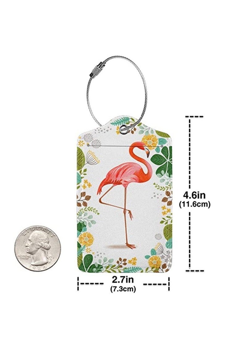 2 Pcs Luggage Tags, Privacy Cover ID Label with Stainless Steel Loop and Address Card for Travel Bag Suitcase, PU Leather Flamingo Pattern Quickly Spot Luggage Suitcase - Image 2