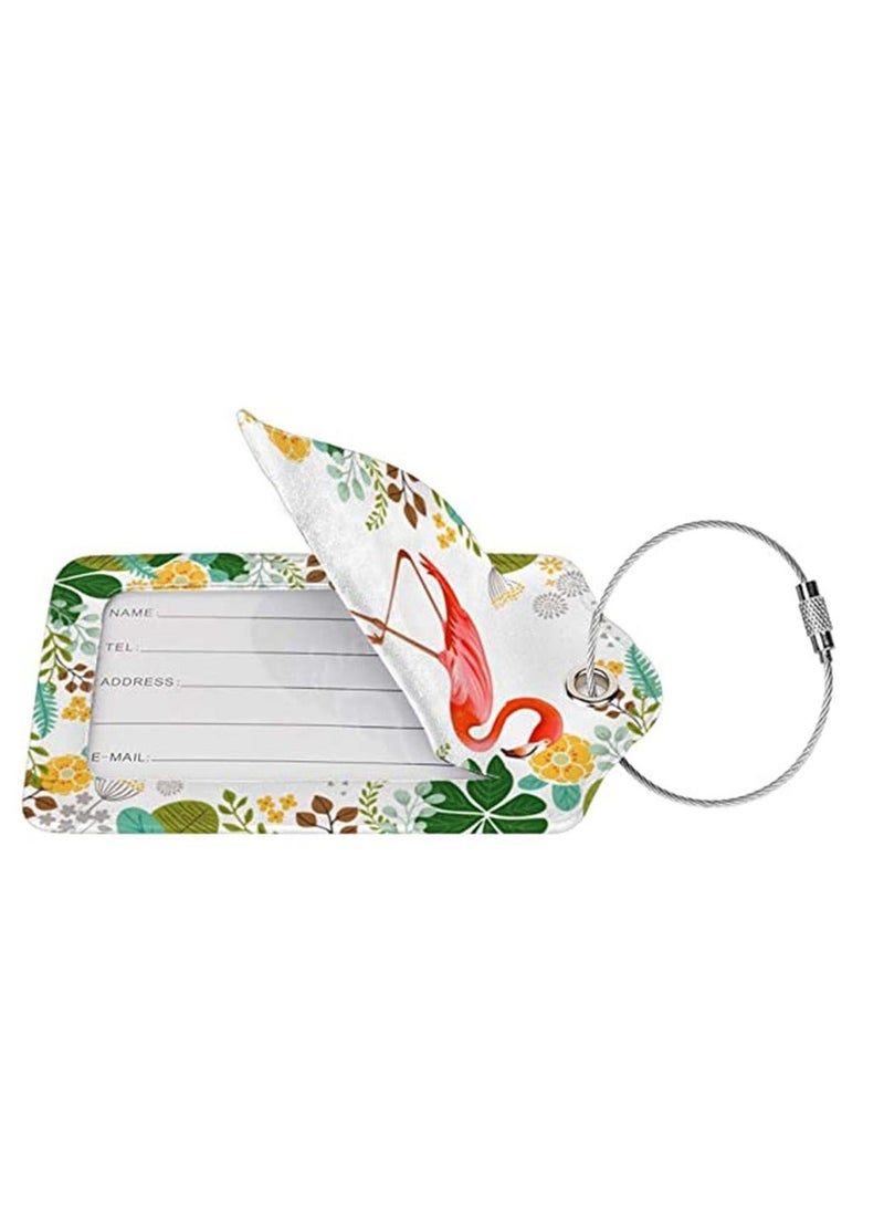 2 Pcs Luggage Tags, Privacy Cover ID Label with Stainless Steel Loop and Address Card for Travel Bag Suitcase, PU Leather Flamingo Pattern Quickly Spot Luggage Suitcase - Image 3