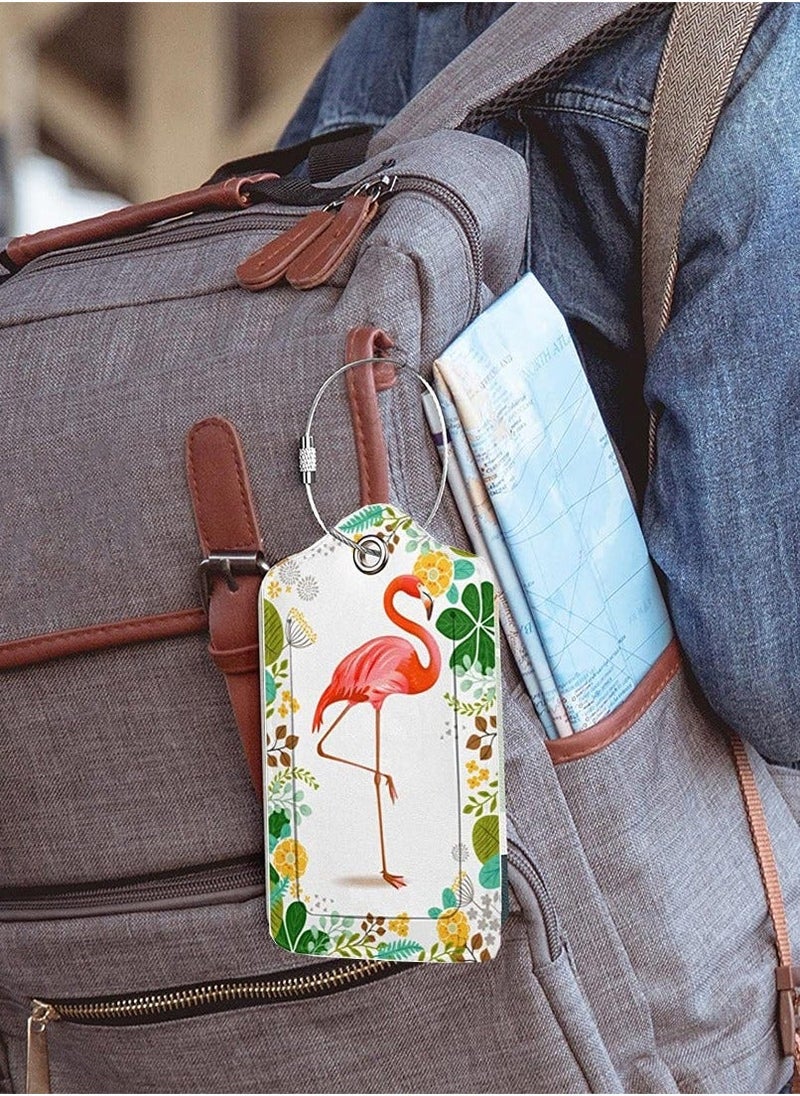 2 Pcs Luggage Tags, Privacy Cover ID Label with Stainless Steel Loop and Address Card for Travel Bag Suitcase, PU Leather Flamingo Pattern Quickly Spot Luggage Suitcase - Image 5