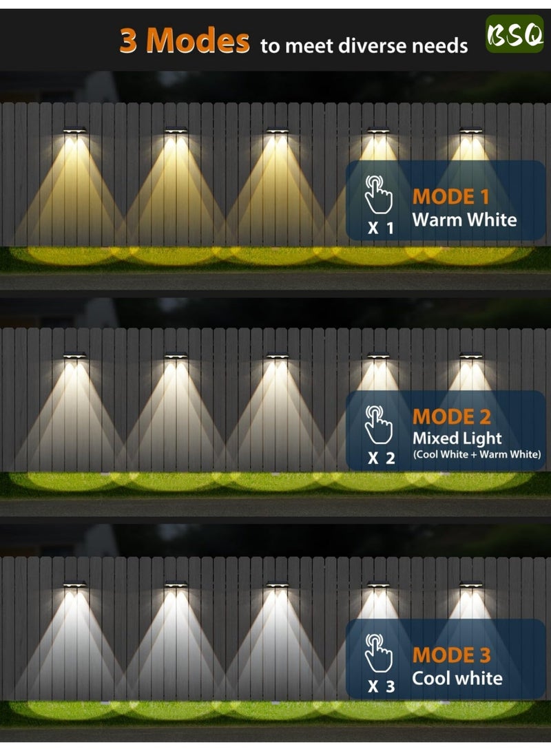 BSQ Outdoor Solar Fence Lights | 3 Modes (2700/4000/6000K) | IP65 Waterproof | Solar Lights for Outdoor Fences, Patios, Backyards, Railings, Steps, Courtyards, Deck Fences, Stair Handrails, and Walls (2-Pack) - Image 2