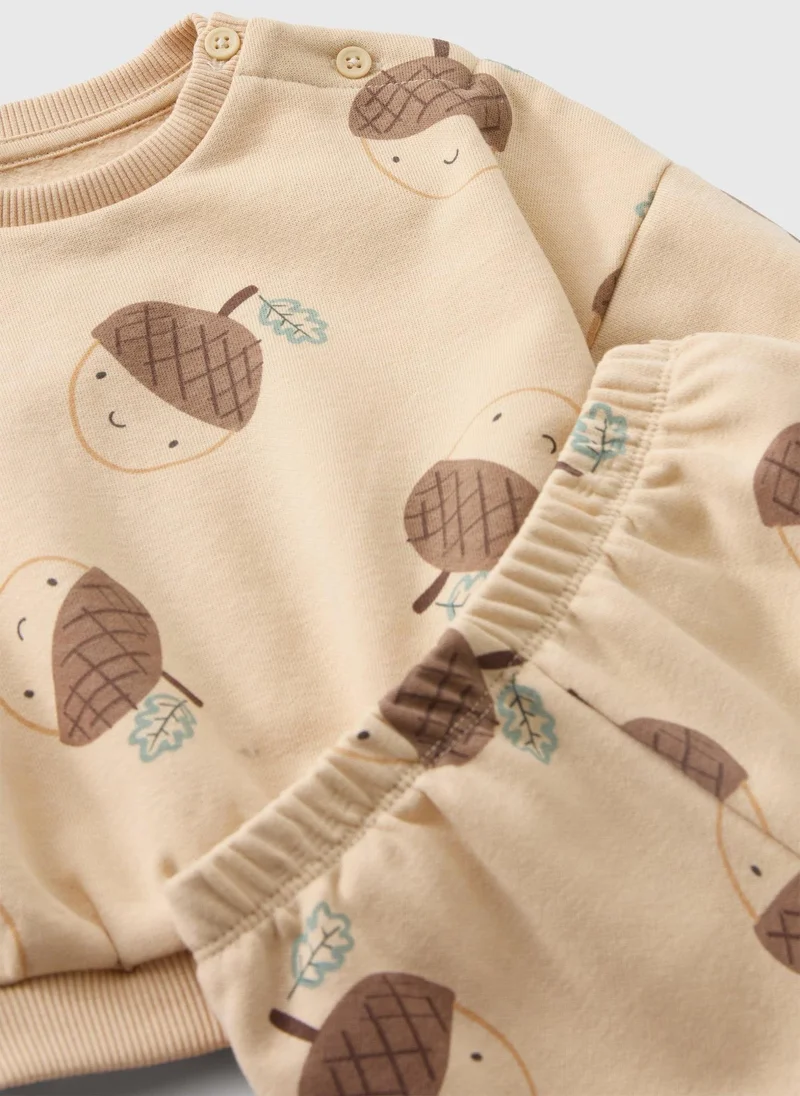 ماتلان Kids Cream Acorn Top & Jogging Bottoms Set