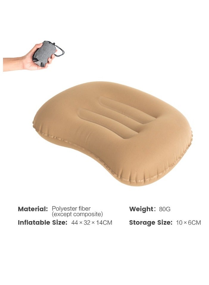 Air Inflatable Pillow, Camping Flocking Sleep Pillow, Ultralight Portable Blow Up Pillow, Compressible Backpacking Travel Inflation Pillow For Outdoor Hiking Sleep, (1pc, Beige)  - Image 1