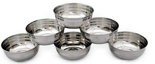 RBGIIT 6 Pcs Medium Size Stainless Steel Veg Bowl Vati Katori Serving Dish Stainless Steel Serving Bowl Silver Pack of 6 - Image 2