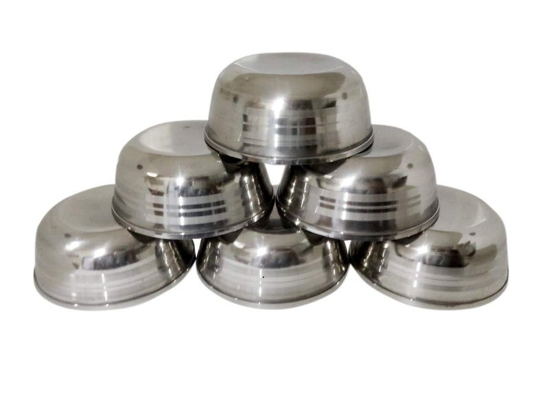 RBGIIT 6 Pcs Medium Size Stainless Steel Veg Bowl Vati Katori Serving Dish Stainless Steel Serving Bowl Silver Pack of 6 - Image 1