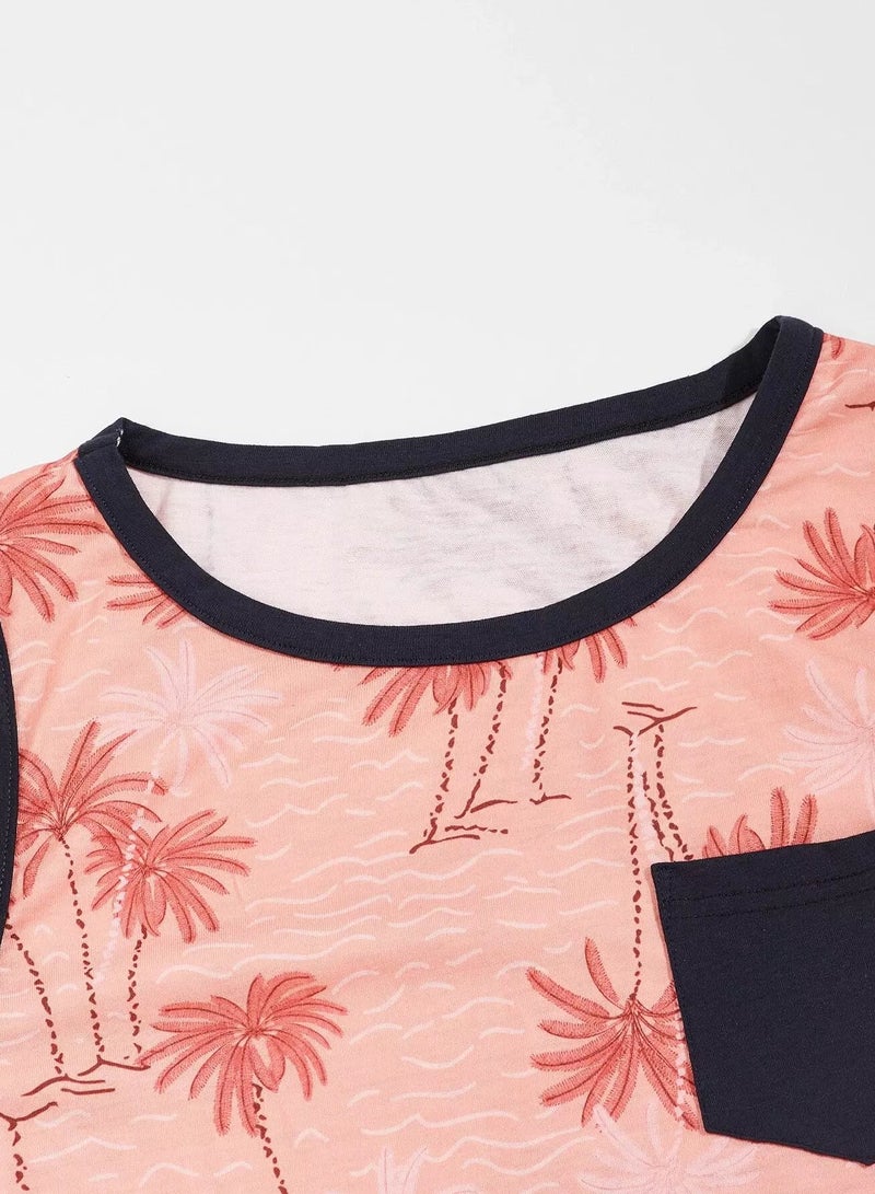Men Palm Tree Print Pocket Front Tank Top - Image 5