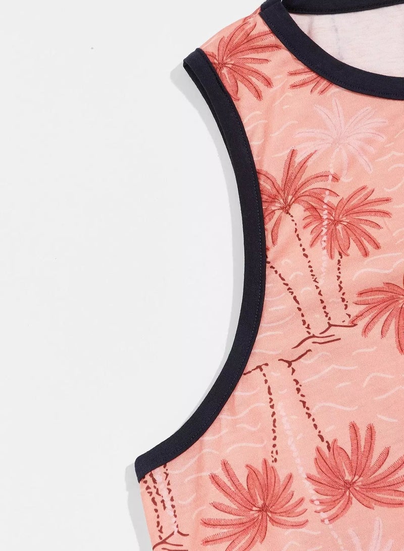 Men Palm Tree Print Pocket Front Tank Top - Image 3