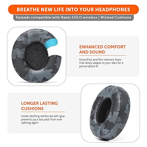 WC Wicked Cushions Premium Extra Thick Ear Cushion Pads for Beats Solo 3 & Solo 2 Wireless - Does Not Fit Beats Studio - Black Camo - Image 4