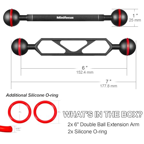 MINIFOCUS 6" Double Ball Aluminum Extension Arm, 1" Ball Head Connector Underwater CNC Arm System Ball Head Extension for Strobe/Video Light/Diving Camera Tray, Waterproof and Rustproof (2pack) - Image 4