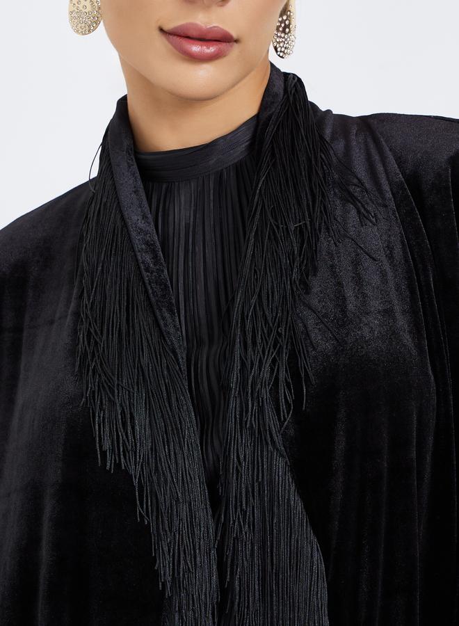 أميرة عباية مفتوحة من الامام بمظهر مخمل مع شراشيب - Image 4