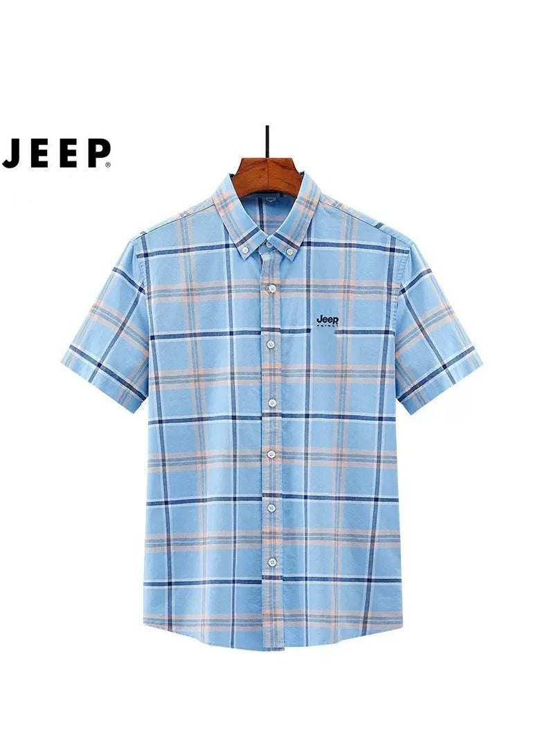 Jeep New Men's Checkered Short Sleeved Cotton Shirt - Image 1