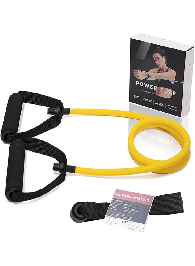 Resistance Bands with Handles for Working Out Women and Men, Stretch Bands for Home Workouts, Simple Guide Included (Yellow)