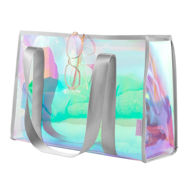 KUAK Large Beach Tote Bag for Women Waterproof Sandproof TipProof Beach Bag Iridescent Clear Tote Bag with Inner Waterproof Zipper Pocket for Pool Travel Cruise Boat Swim - Image 2