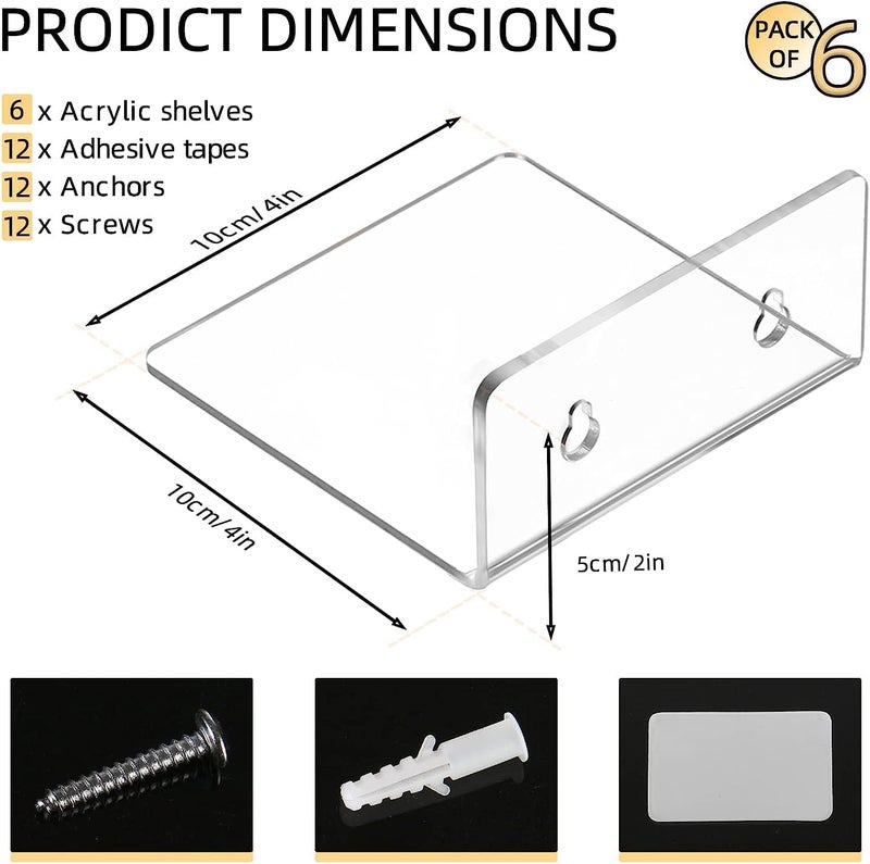 LUOBAO Acrylic Wall Shelves for Storage,Floating Shelf,Acrylic Display Shelves,Ledges for Pop Figures,Plant,Picture Photo for Bedroom Decor Living Room - Image 2