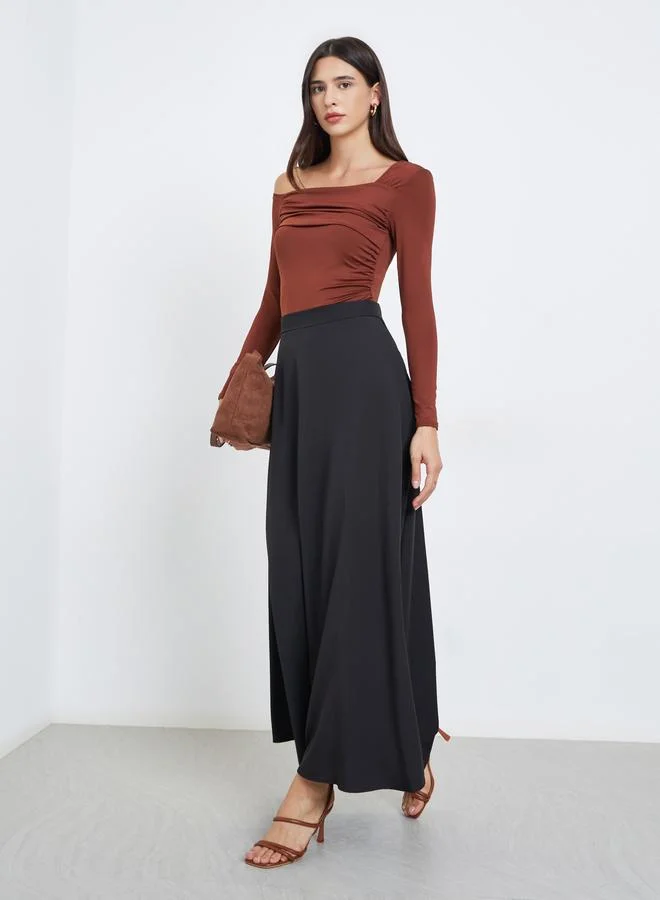 ستايلي تنورة طويلة سادة بحافة واسعة