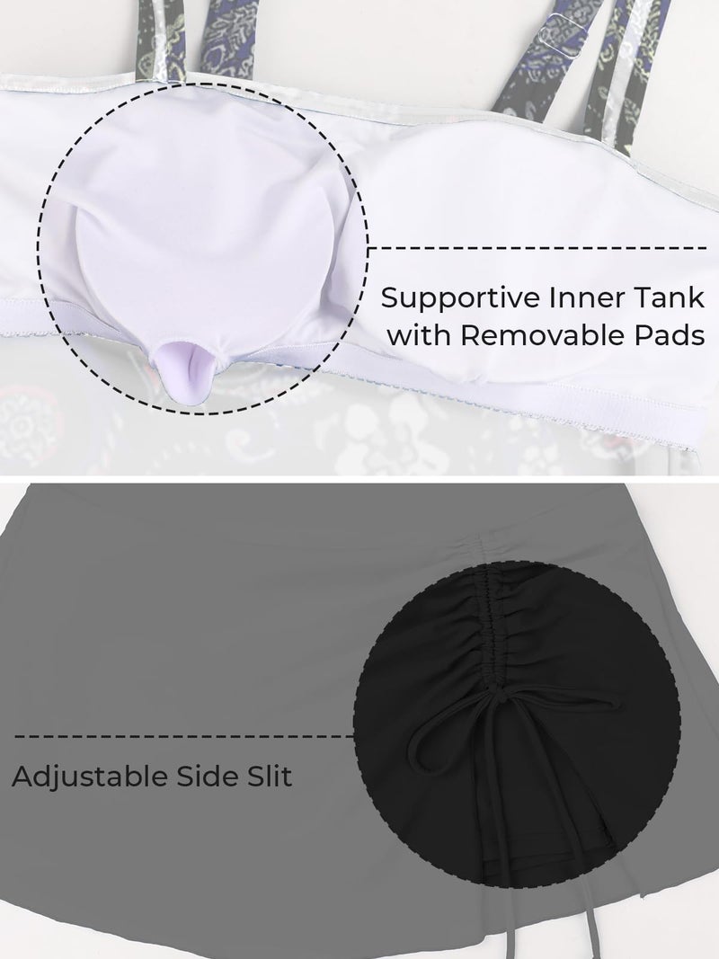 Summer Mae Women's Tankini Swimsuits with Skirt Two Piece Tummy Control Bathing Suits Printed Swimdress Swimwear 2026 Black Paisley Size 12 - Image 4
