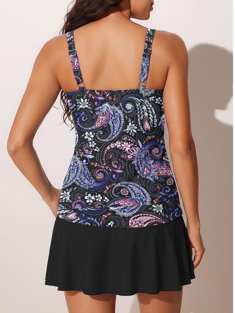 Summer Mae Women's Tankini Swimsuits with Skirt Two Piece Tummy Control Bathing Suits Printed Swimdress Swimwear 2026 Black Paisley Size 12 - Image 2