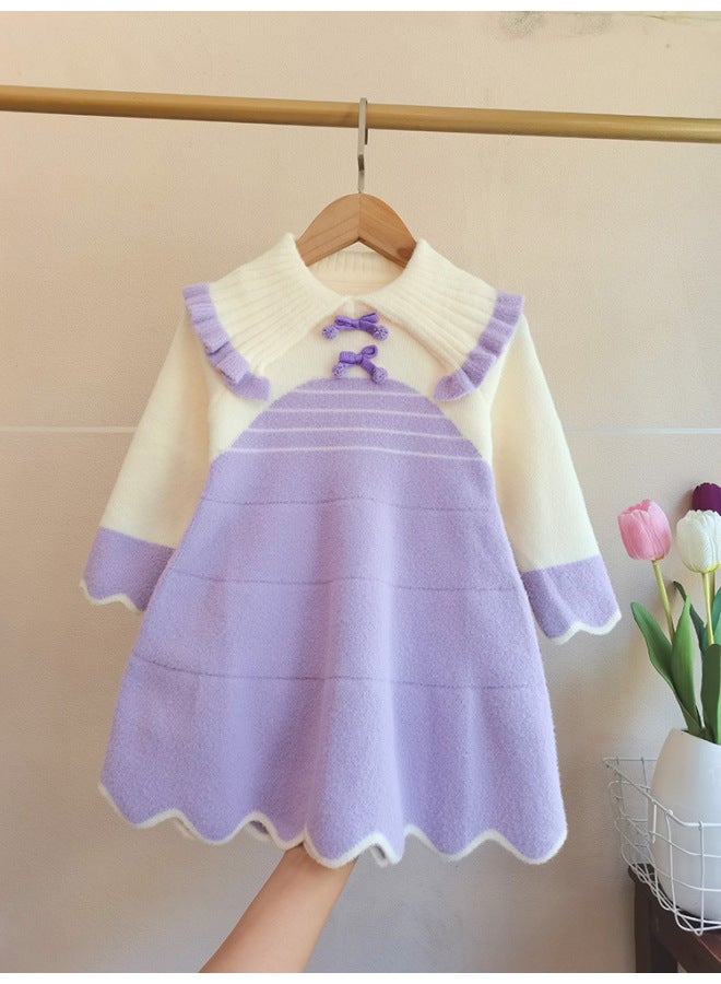Girls Sweater Dress Autumn New Flower Korean Style Kidsren's Knitted Skirt Sweater Dress