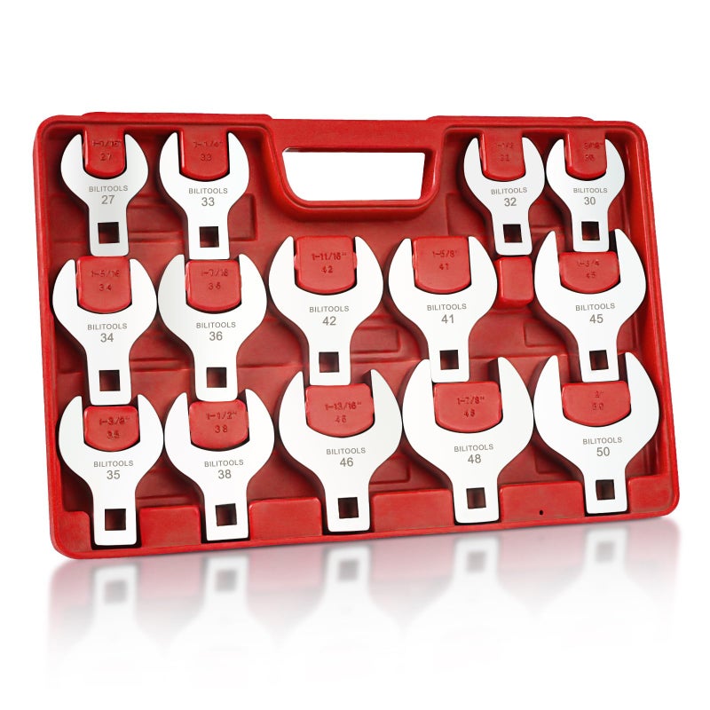 BILITOOLS 14-Piece Jumbo Crows Foot Wrench Set, 1/2" Drive Big Crowfoot Wrench, Metric, 27-50 mm, CR-V Steel - Image 1