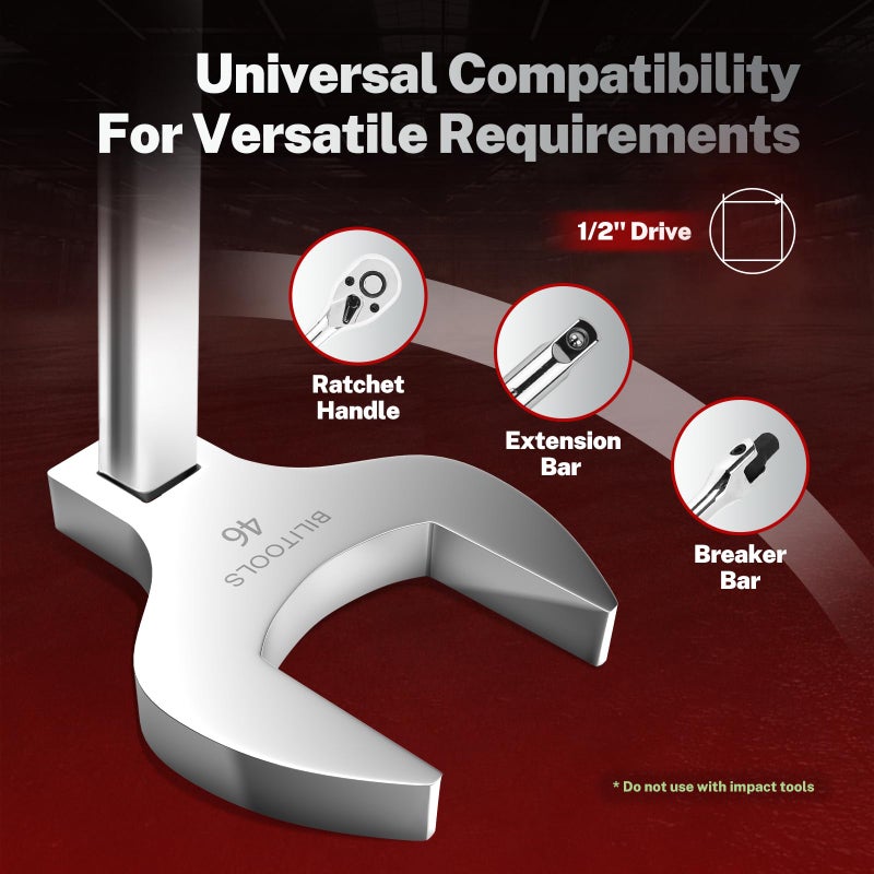 BILITOOLS 14-Piece Jumbo Crows Foot Wrench Set, 1/2" Drive Big Crowfoot Wrench, Metric, 27-50 mm, CR-V Steel - Image 5