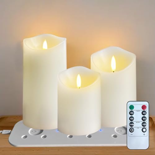 LEDHOLYT Rechargeable Flameless Candle, Flashing LED Pillar Real Wax Candle with Remote Control and Timer,Decorative Electronic Candles, 1 Set of 3 - Image 1