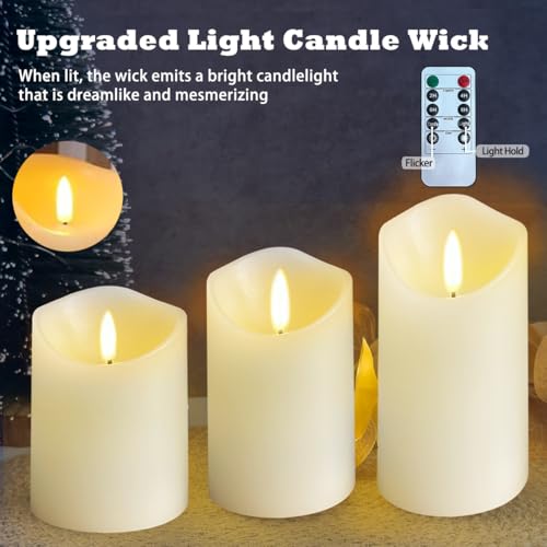 LEDHOLYT Rechargeable Flameless Candle, Flashing LED Pillar Real Wax Candle with Remote Control and Timer,Decorative Electronic Candles, 1 Set of 3 - Image 5