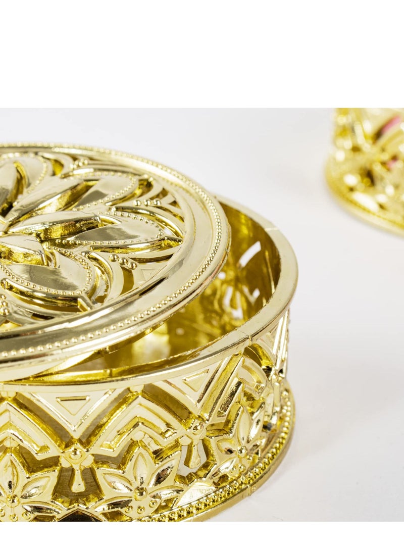 SYOSI 12 Pcs Round Candy Boxes Plastic Wedding Favor Boxes Candy Hollow Jars Candy Storage Boxes Gift Boxes for Wedding Baby Shower Birthday Party,Round Gold - Image 4