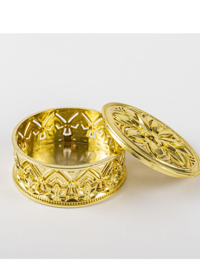 SYOSI 12 Pcs Round Candy Boxes Plastic Wedding Favor Boxes Candy Hollow Jars Candy Storage Boxes Gift Boxes for Wedding Baby Shower Birthday Party,Round Gold - Image 5