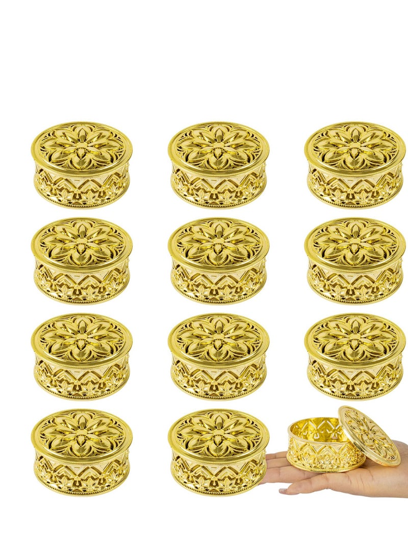 SYOSI 12 Pcs Round Candy Boxes Plastic Wedding Favor Boxes Candy Hollow Jars Candy Storage Boxes Gift Boxes for Wedding Baby Shower Birthday Party,Round Gold - Image 1
