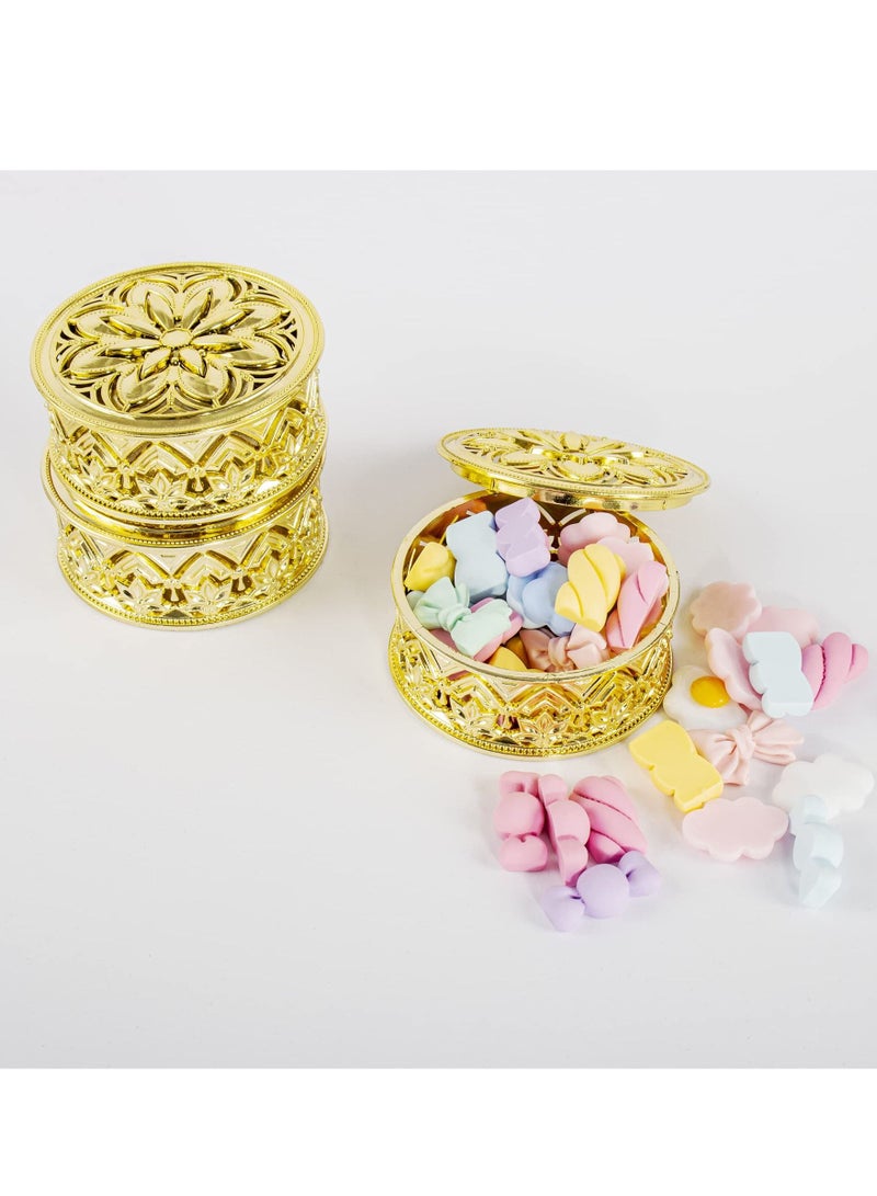 SYOSI 12 Pcs Round Candy Boxes Plastic Wedding Favor Boxes Candy Hollow Jars Candy Storage Boxes Gift Boxes for Wedding Baby Shower Birthday Party,Round Gold - Image 3