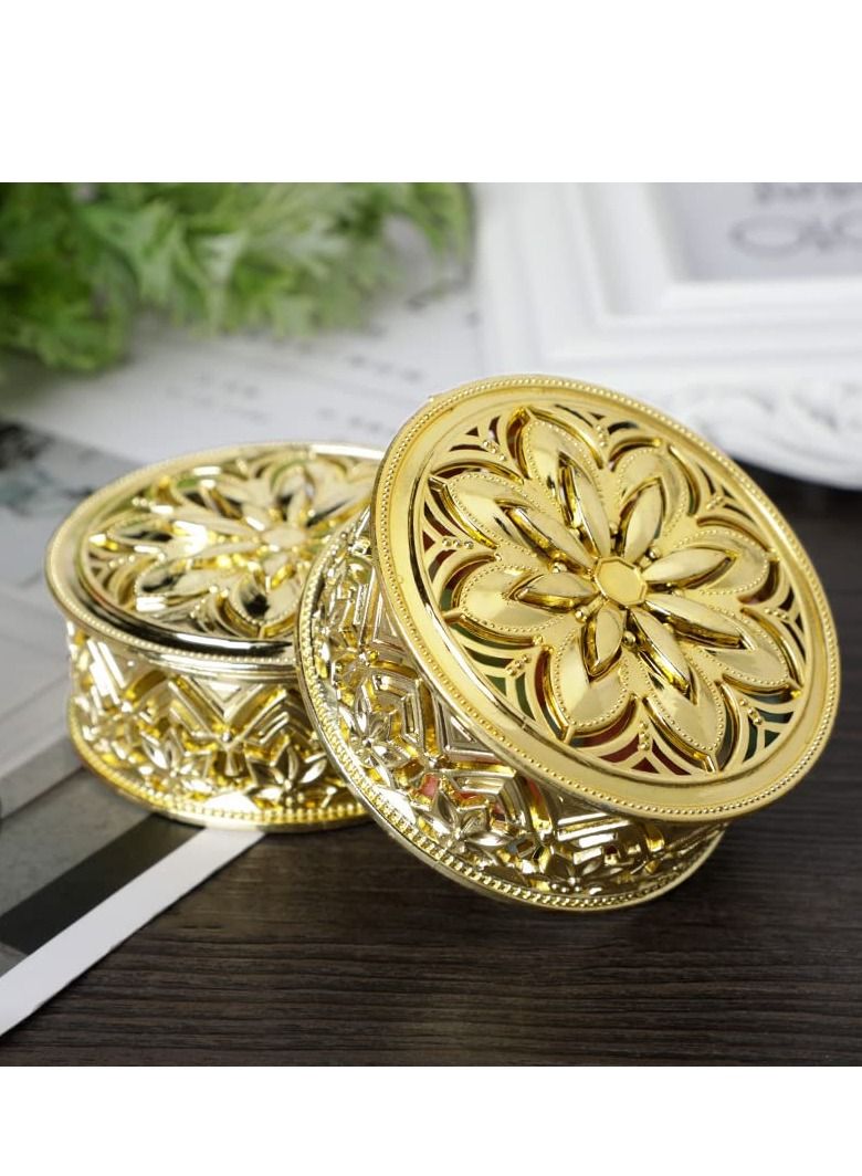 SYOSI 12 Pcs Round Candy Boxes Plastic Wedding Favor Boxes Candy Hollow Jars Candy Storage Boxes Gift Boxes for Wedding Baby Shower Birthday Party,Round Gold - Image 2