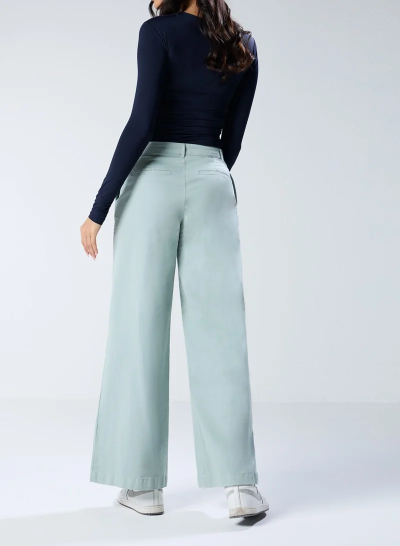 Zigzag  Green Pleated Pant (Short length) for Women | Best Price UAE