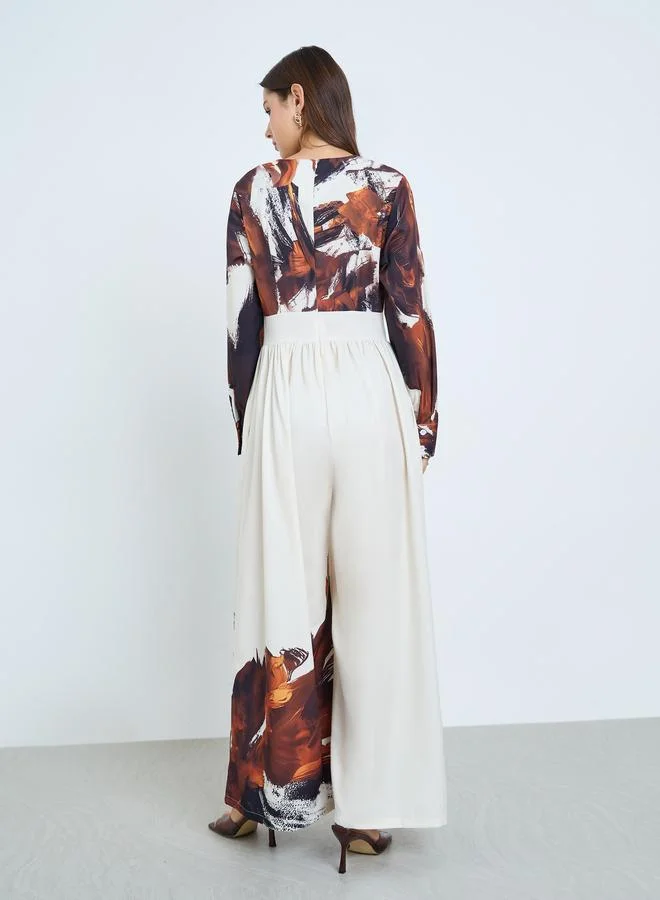 Take Two  Off White Wide Leg Printed Jumpsuit for Women | Best Price UAE