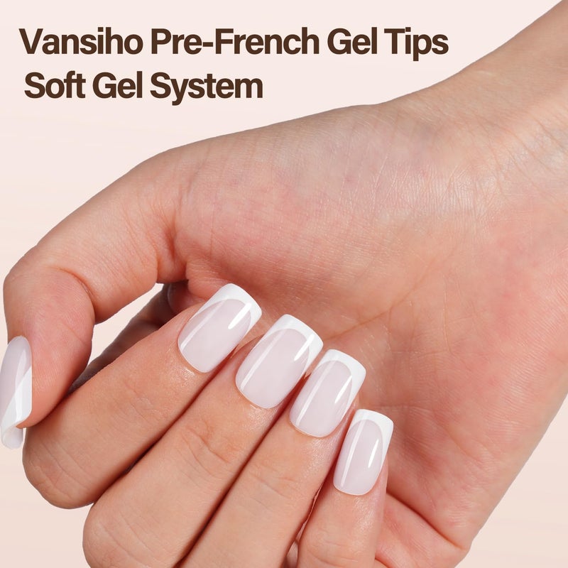VANSIHO 150Pcs French Gel Nails, Vansiho White French Tip Press on Nails, Milky White Short Square Soft Gel Nail Tips, Acrylic Fake Nails for Nail Art DIY 15 Sizes - Image 2