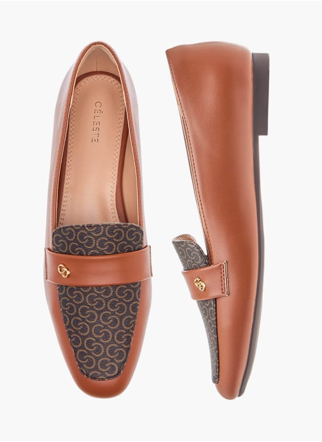 Celeste Womens Monogram Print Slip-On Loafers With Metal Accent  - Image 2