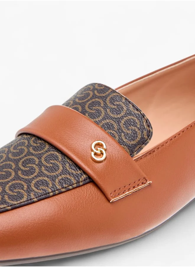 Celeste Womens Monogram Print Slip-On Loafers With Metal Accent